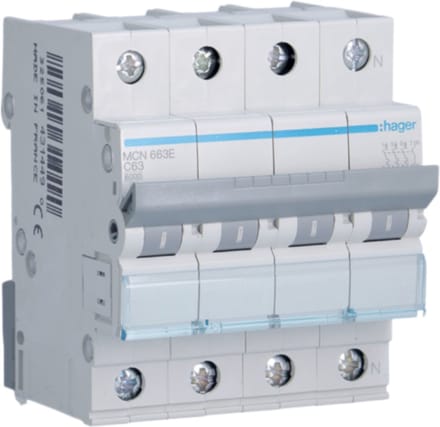 Hager Miniature circuit breaker mcb 3p+n 6ka c-63a