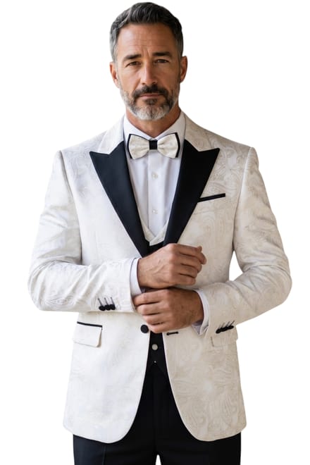 Heren Witte 4-delige Paisley Tailored Fit trouwpak - AK2
