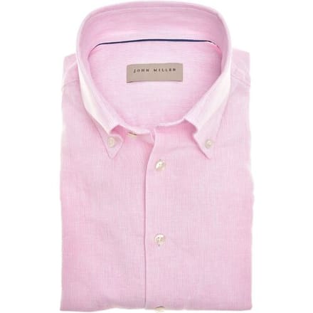 John Miller Overhemd Fine Striped Button-Down Linnen Cotton Licht Roze / male