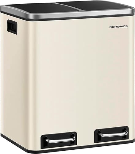 MAZAZU - Prullenbak - Pedaalemmer - 2 compartimenten - Beige - 41x31,5x47