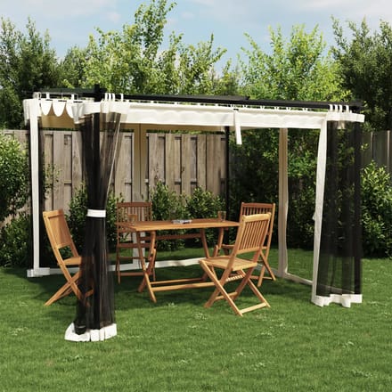 vidaXL - Prieel - met - zijwanden - van - gaas - 3x3 - m - staal - crèmekleurig