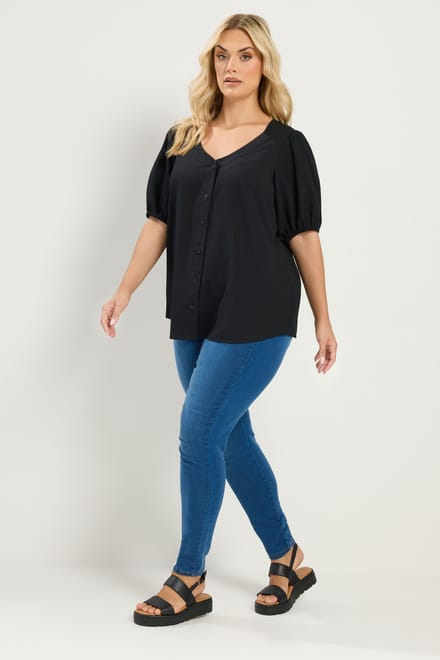 Yours Zwarte Getextureerde Blouse Size 54-56