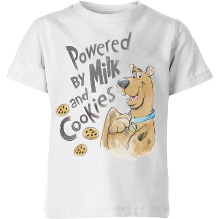 Scooby Doo Powered By Milk And Cookies Kids' T-Shirt - White - 122/128 (7-8 jaar)