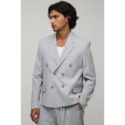 Pinstripe Oversized Boxy Double Breasted Blazer | Grey | Size 46