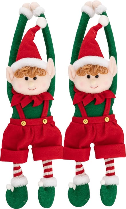 Feeric Christmas Decoratie kerstelf poppen - 2x - hangend - 46 cm - pluche - elfen figuur
