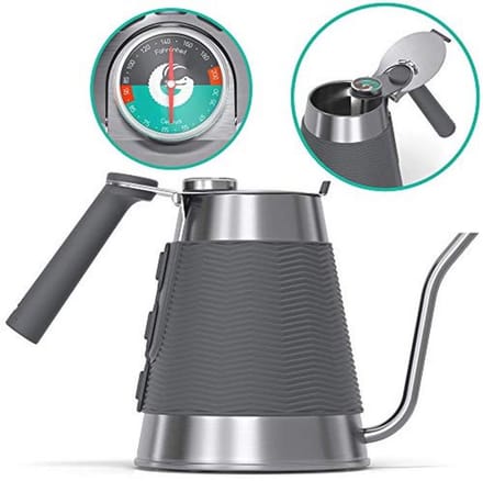 Coffee Gator True Brew Gooseneck Kettle, 1.5 Litres, Hob 17.8 cm and Induction Kettle with Integrated Thermometer