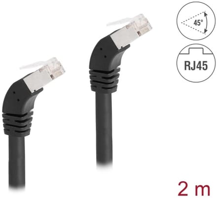 Delock RJ45 Network Cable Cat.6A S/FTP 45° downwards angled 2 m black