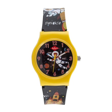 Lee Cooper-model lc.k.1.757-unisex-afbeelding ruimtevaart-3 atm waterdicht-geel-zwart-diameter 32 mm