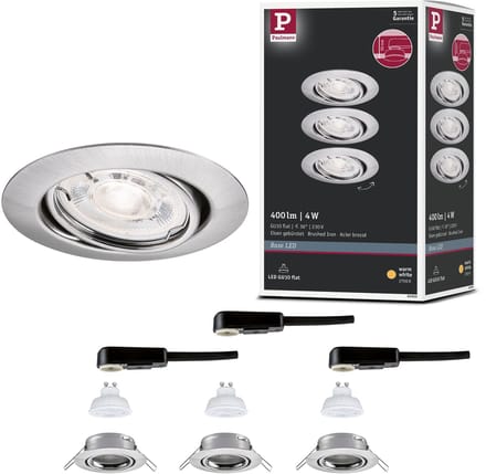LED-inbouwlamp Base GU10 Flat draaibaar 3x4W 3x400lm 230V 2700K Staal geborsteld
