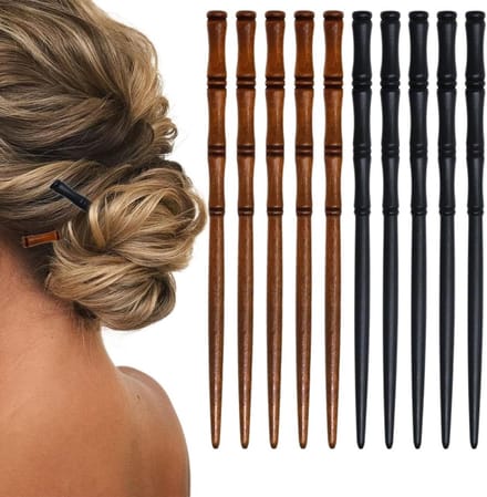 Set van 10 Bamboe Houten Haarklemmen voor Vrouwen - Ideaal voor Haarstijlen en Knotten