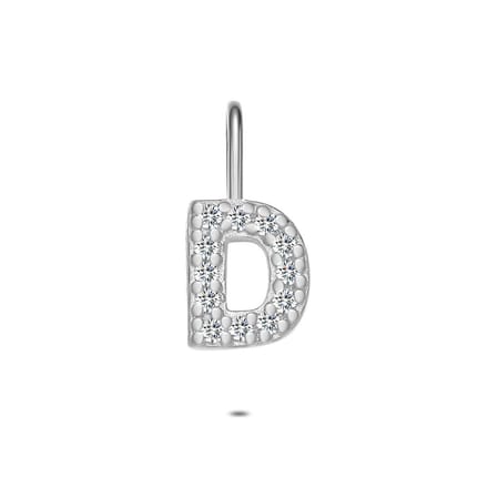 Twice As Nice Hanger in zilver, letter D met steentjes