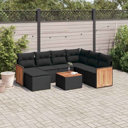 vidaXL - 8-delige - Loungeset - met - kussens - poly - rattan - zwart