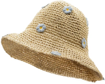 Nomad Sari Floppy Strohoed - Beige & Blauwe Bloemen