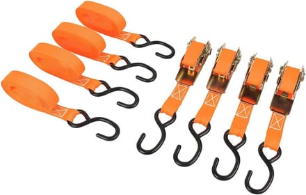 Spanbandenset met ratel en S-haak - 4-delige set van 5m x 2,5cm