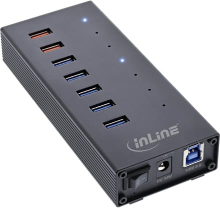 InLine USB hub (USB-A/USB-C) | 7x USB-A | USB3.0 5 Gbps | externe voeding | aluminium | 0,60 meter