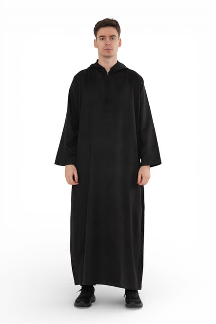 Heren Eid Zwart Marokkaanse Jubba Robe Ramadan Eid Thobe met capuchon - HM12