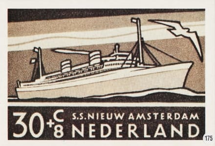Briefkaart met afbeelding Nieuw Amsterdam postzegel