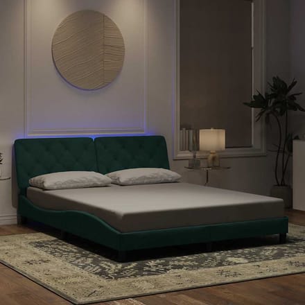 vidaXL - Bedframe - met - LED - zonder - matras - fluweel - donkergroen - 160x200 - cm