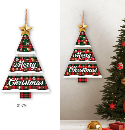 Fiestas Guirca - Decoratie bord kerstboom Merry Christmas (32 x 21 cm)