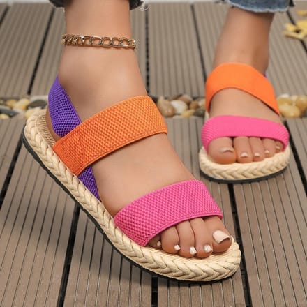 Damesmodetrend antislip slijtvaste veelkleurige bijpassende elastische platte sandalen 43 orange
