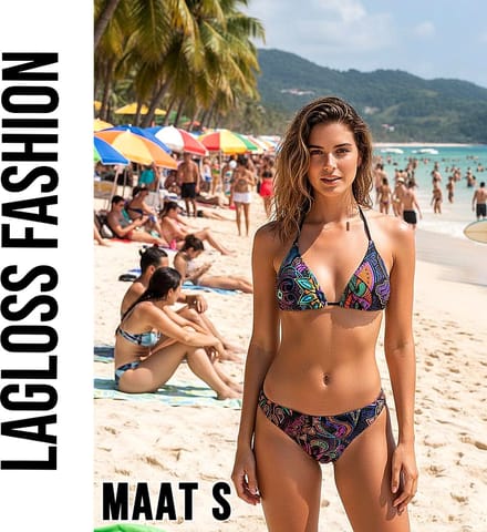 LaGloss® Sexy Retro Print Halterneck Bikini Set met Bindsluiting & Hoge Stretch - Maat S