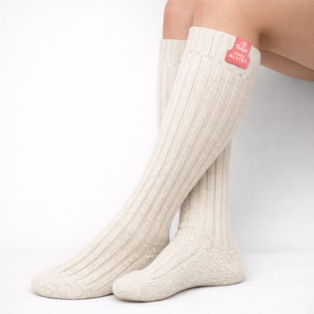 Skéépe – Witte Wollen Sokken – Lang - kniekous - Maat 36-38 - Roze label - Texelse Schapenwol