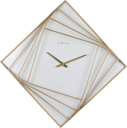 NeXtime Turning Square – Grote Wandklok – 85 × 85 cm – Metaal – Goud/Wit