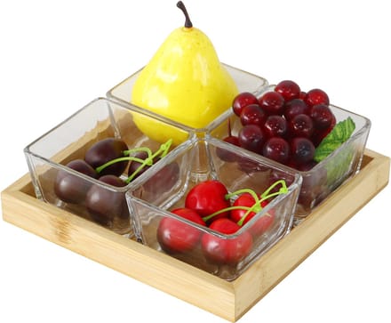 Cheffinger Snackschaal met 4 Bakjes - Bamboe - Borrelpank - Tapasschaal - Serveerschaal