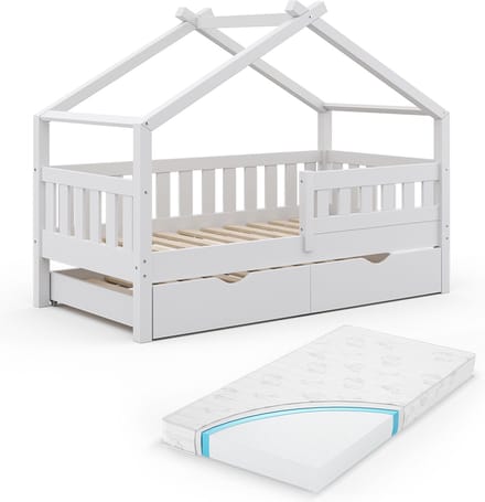 Vitalispa Design Huisbed – 80x160 cm met logeerbed en matras Wit