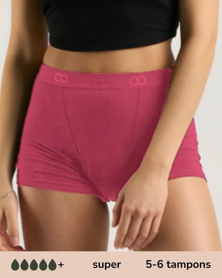 Moodies menstruatie ondergoed - Bamboe Boyshort - super kruisje - maat M - ruby roze