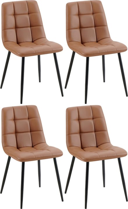 CLP Antibes Set van 4 Eetkamerstoelen - Zonder armleuning - Metaal frame - Kunstleer/donkerbruin