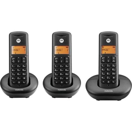 MOTOROLA E203 DECT DRAADLOZE HUISTELEFOON TRIO PACK3 HANDSETS ZWART - HANDSFREE FUNCTIE