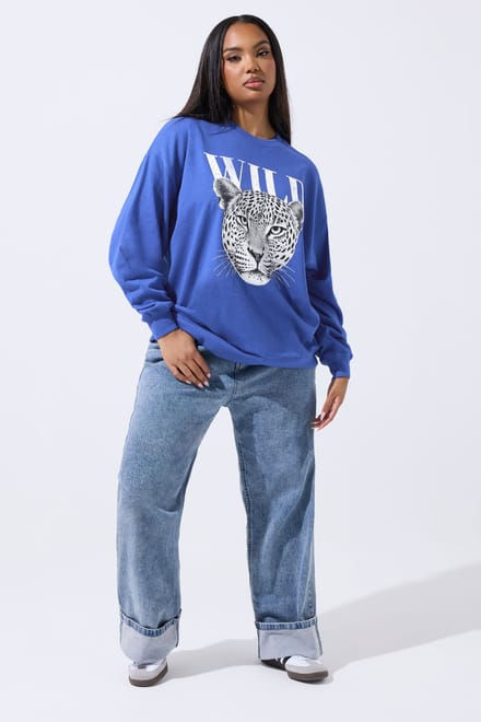 Limited Collection Blauw 'Wild' Sweatshirt Met Luipaardprint Size 48