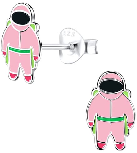 Joy|S - Zilveren astronaut oorbellen - roze - 6 x 10 mm