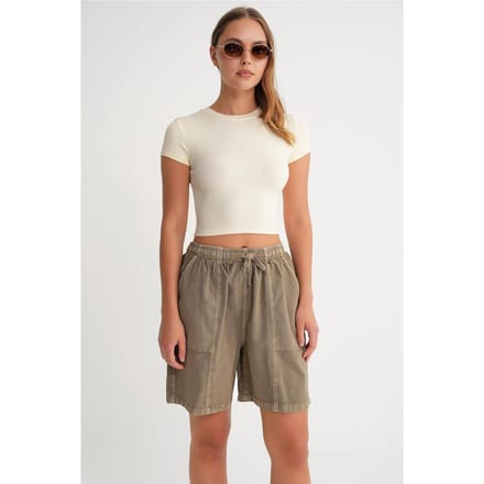 Hoge Taille Katoenen Mini Shorts met Touwtrekkoord