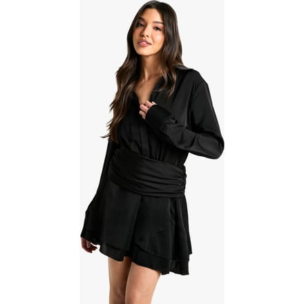 boohoo Dames Satijn-overhemdjurk met ruchering | Black | Maat: 14