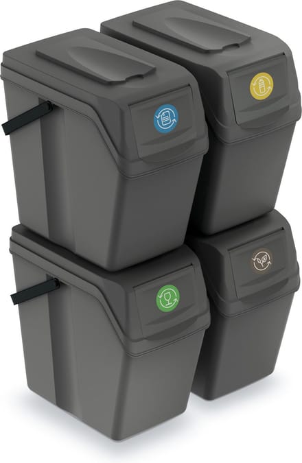 Prosperplast Afvalscheidingprullenbakken - 4-delig - grijs - 25 L per unit - prullenbak - afval scheiden