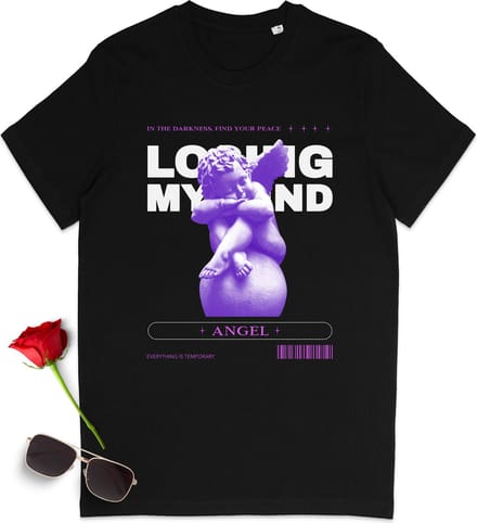 Heren T Shirt  Engel - Zwart - Maat M