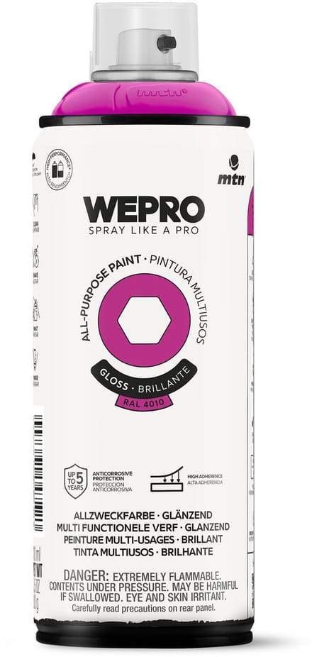 Spuitbus Ral 4010 Magenta Psychedelia Glans MTN WEPRO ALL-PURPOSE PAINT 400ML
