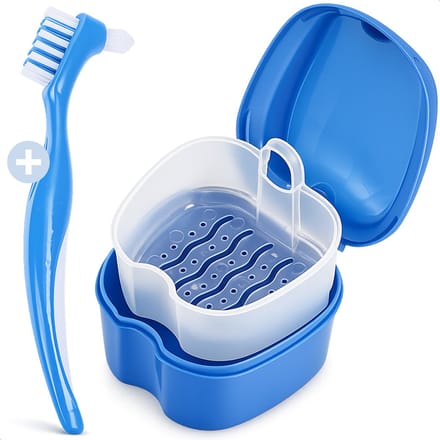 Gebitsbakje - incl. borstel - Kunstgebitbakje - Voor prothese - Beugel - Blauw - Alyze