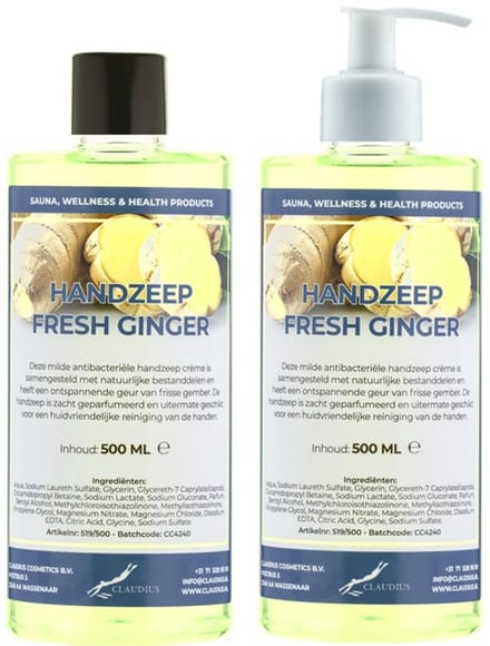 Handzeep Fresh Ginger 500 ml - set van 2 stuks - met gratis pomp - Voordeelverpakking