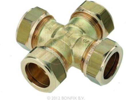 Bonfix knelkoppeling - Kruisstuk - 22mm x 15mm x 22mm x 15mm - Messing