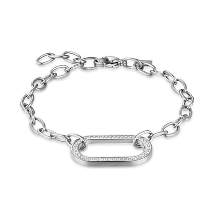 Twice As Nice Armband in edelstaal, open ovaal, kristallen 19cm