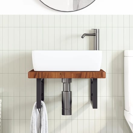 vidaXL - Badkamer - wandschap - staal - en - massief - eikenhout