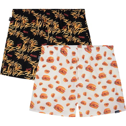 Pockies heren giftbox 2P wijde boxershorts burgers 'n fries zwart & wit