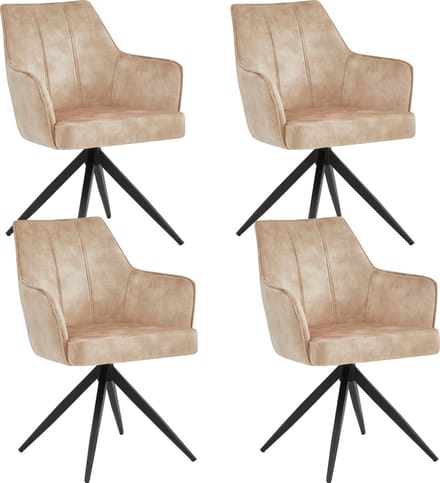 Colenis® - Sophie Eetkamerstoel - Set Van 4 - Beige - Adoré Velvet - Met armleuning