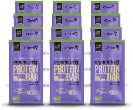 Cherky | ECO Beef Bar | Beetroot & Blueberries | 12 Stuks | 12 x 35g
