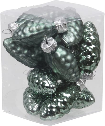 Othmar Decorations 12x Dennenappel kersthangers- emerald groen - glas - 6 cm - mat en glans - kerstboomversiering
