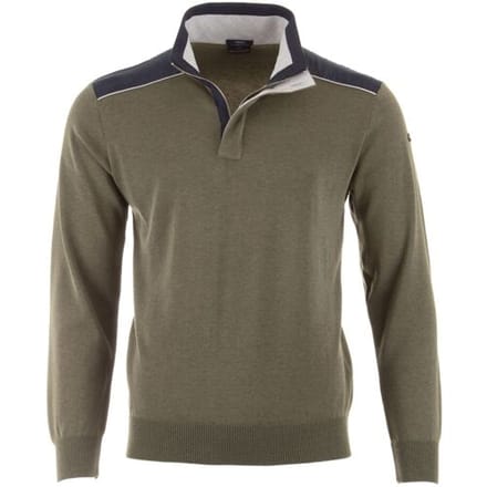 Paul & Shark Trui Fresco Half Zip Linen Trimmings Olive / male