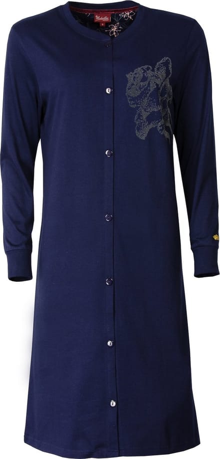Medaillon Dames Nachthemd - Doorknoop - 100% Katoen - Blauw - Maat M